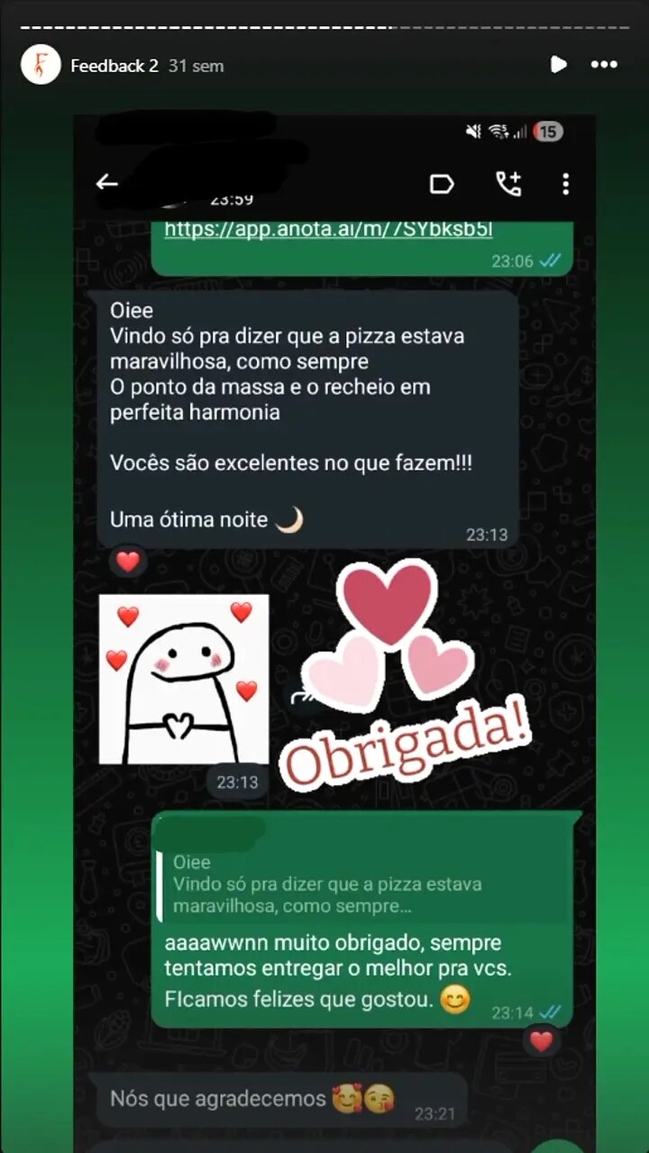 Feedback real de cliente da Pizzaria Fornalha — 1