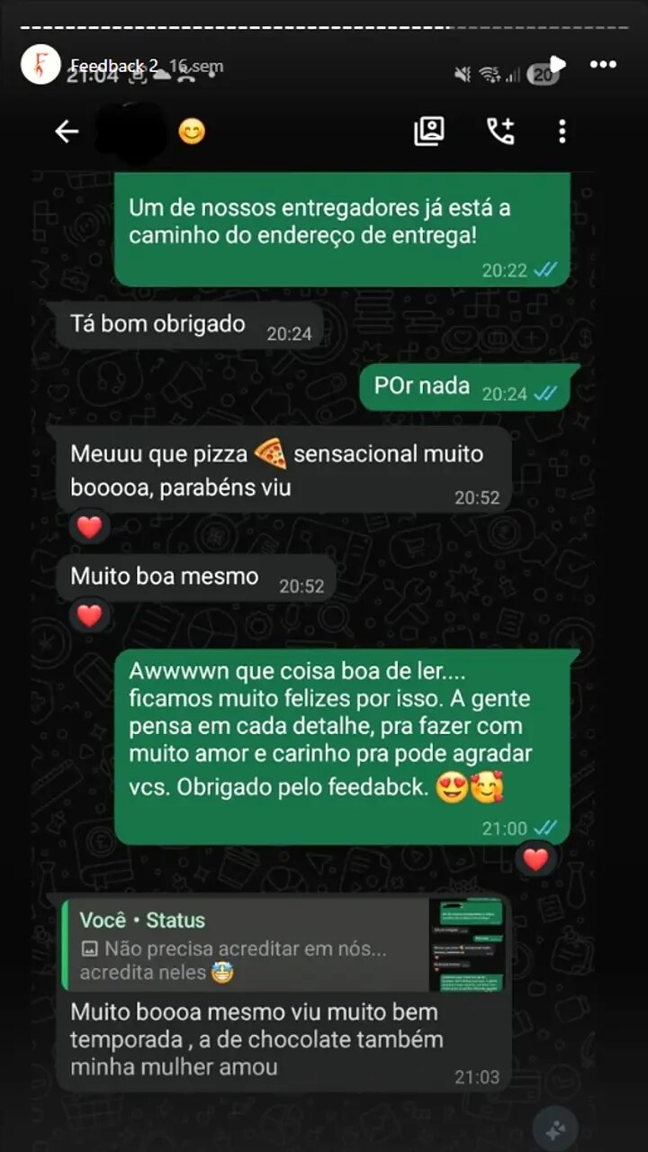 Feedback real de cliente da Pizzaria Fornalha — 2