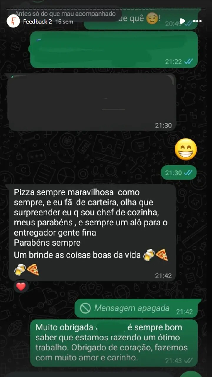 Feedback real de cliente da Pizzaria Fornalha — 3