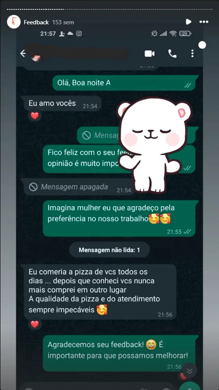 Feedback real de cliente da Pizzaria Fornalha — 5